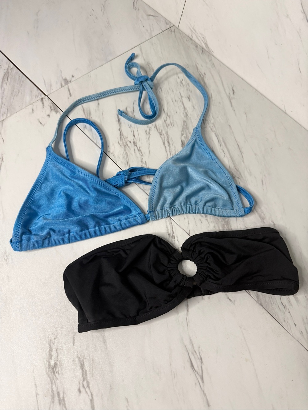 Lot of 2 Bikini Tops Playful Promises Two Tone Blue & Old Navy Black Bandeau SM